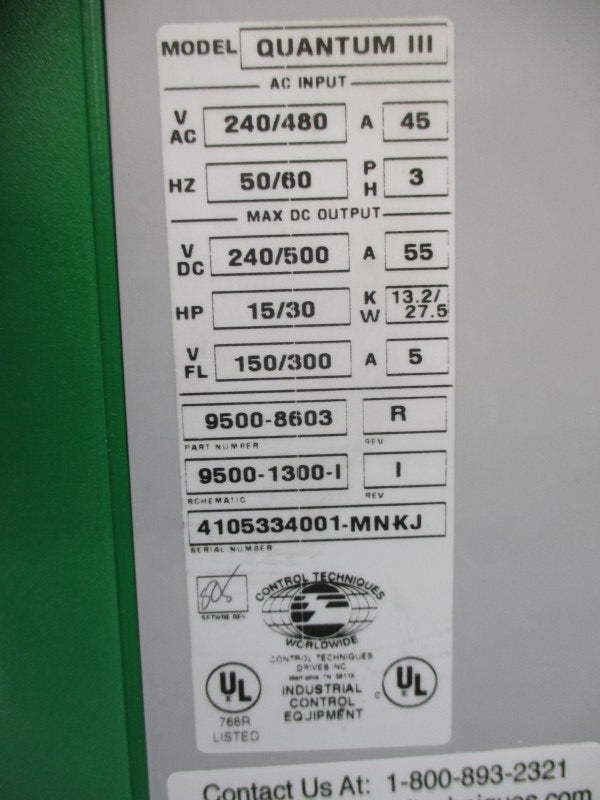 CONTROL TECHNIQUES 9500-8603 QUANTUMIIRG 240/480VAC 45A NSMP