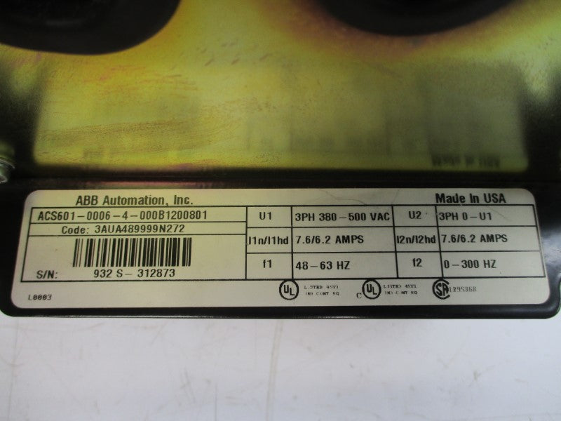 ABB ACS601-0006-4-000B1200801 380-500VAC 7.6/6.2A NSNP