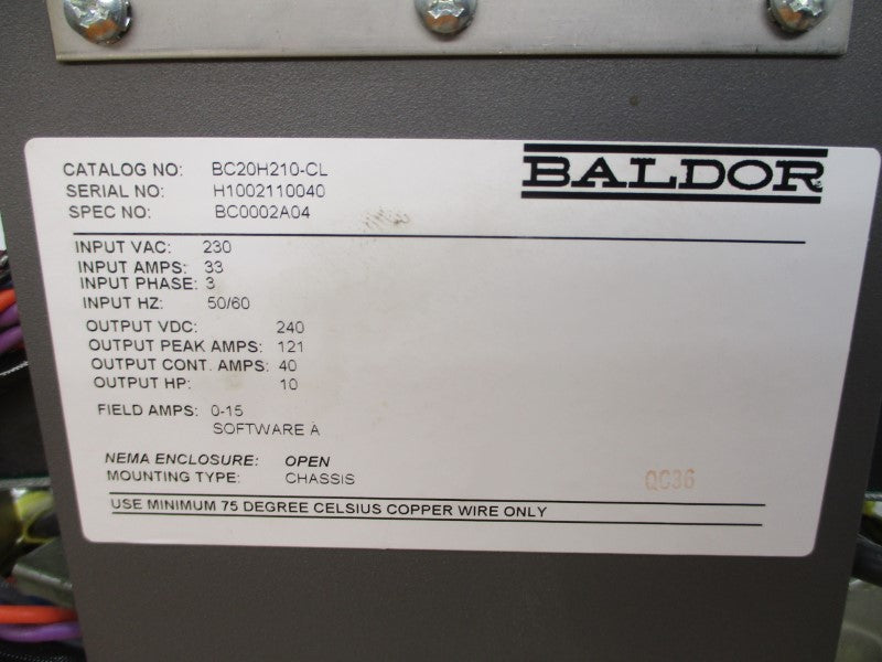 BALDOR BC20H210-CL 230VAC 33A NSNP