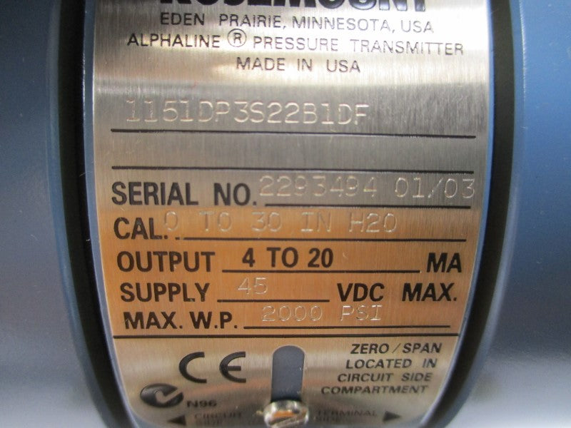 ROSEMOUNT 1151DP3S22B1DF 45VDC 2000PSI NSMP