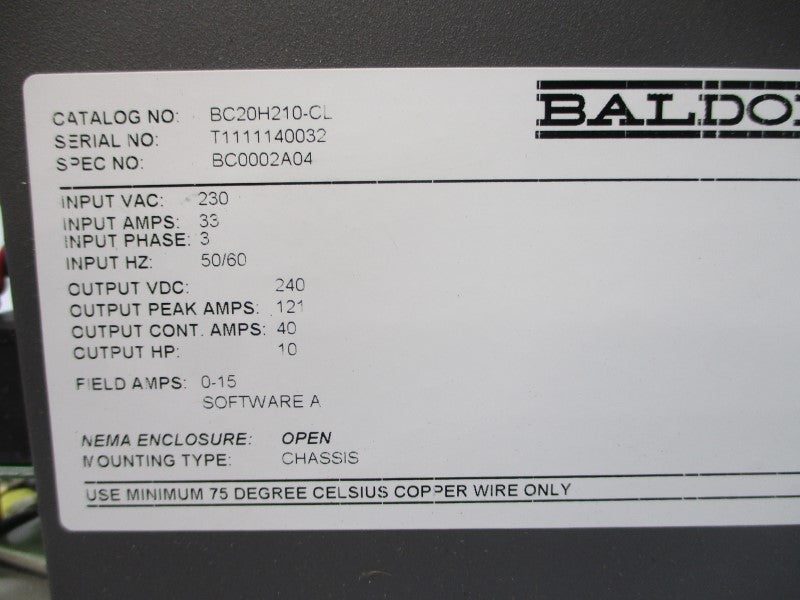 BALDOR BC20H210-CL 230VAC 33A NSMP