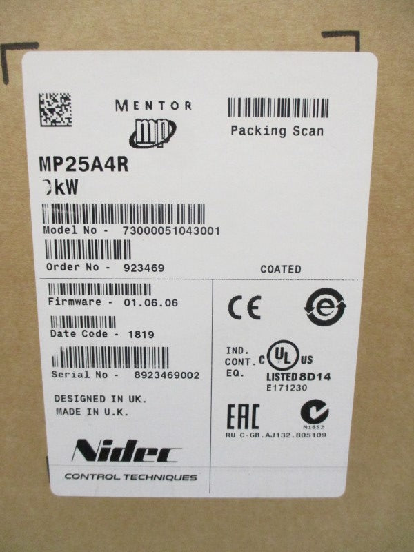 NIDEC MP25A4R 73000051043001 F/W 01.06.06 208-480V 22A NSMP