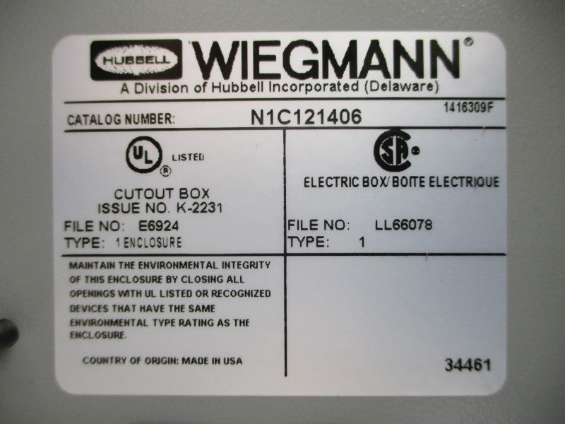 WIEGMANN N1C121406 (AS PICTURED) NSNP