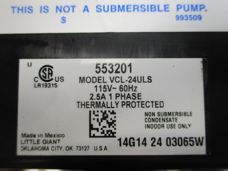 LITTLE GIANT 553201 VCL-24ULS 115V 2.5A NSMP