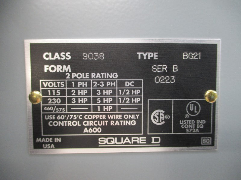 SQUARE D 9038BG21 SER. B 460/575V NSMP