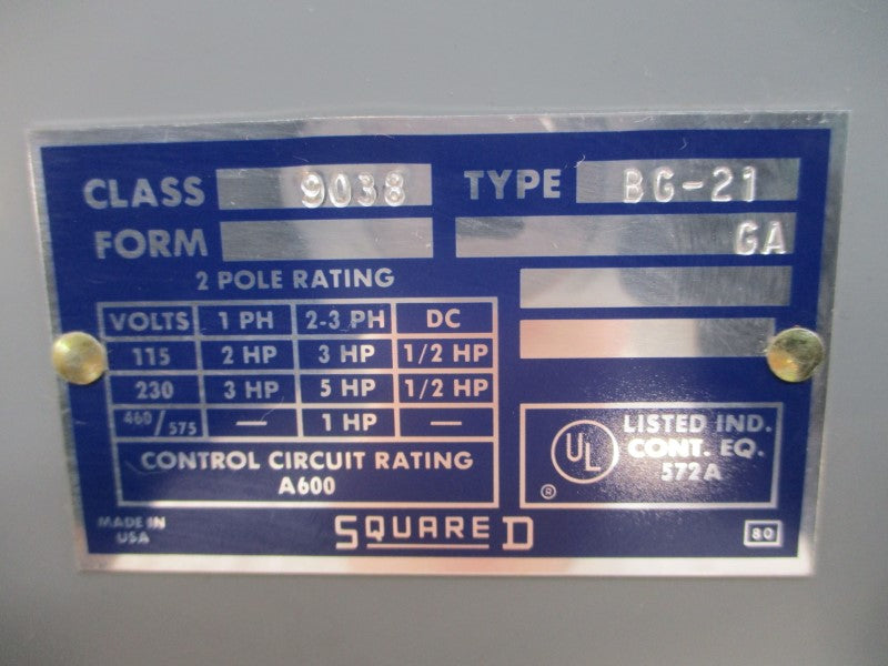 SQUARE D 9038BG21 460/575V NSNP