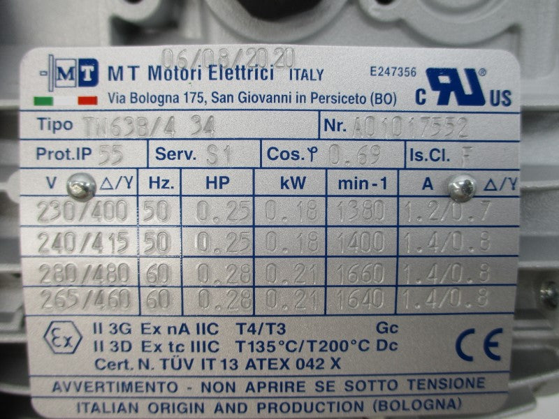 MT MOTORI ELETTRICI TN63B/434 A01017552 480V 0.8A (AS PICTURED) NSNP