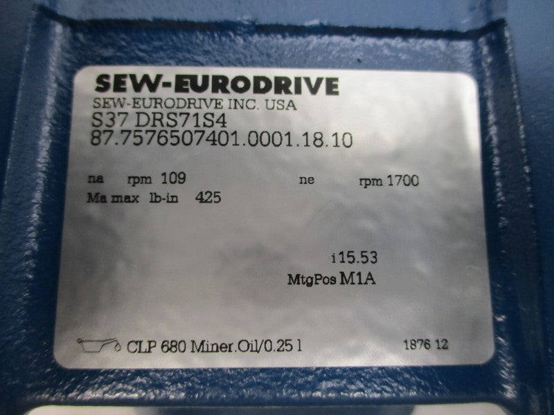 SEW-EURODRIVE S37DRS71S4 230/460V 1.84/0.92A NSNP