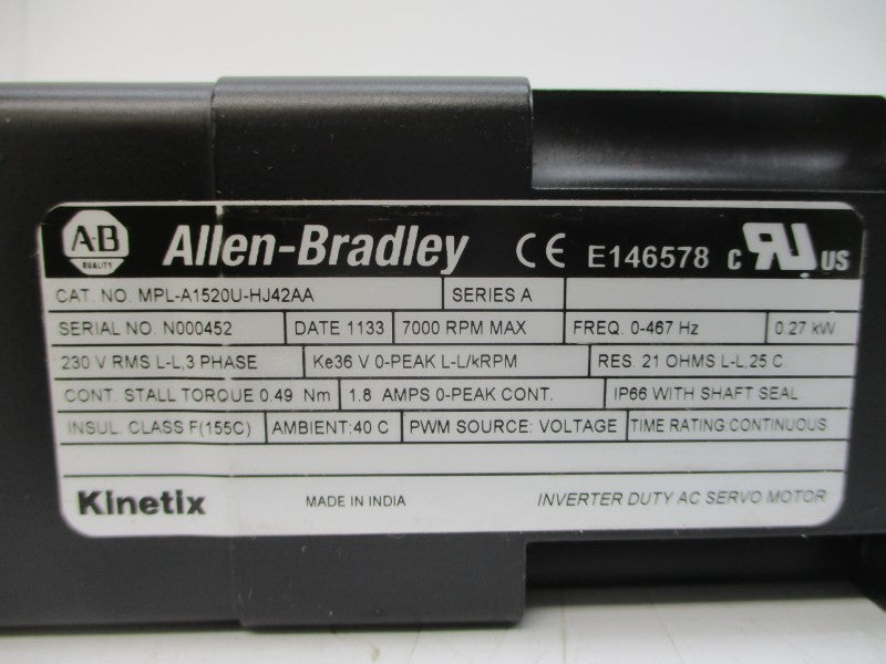 ALLEN BRADLEY MPL-A1520U-HJ42AA SER. A 230VAC 1.8A NSMP
