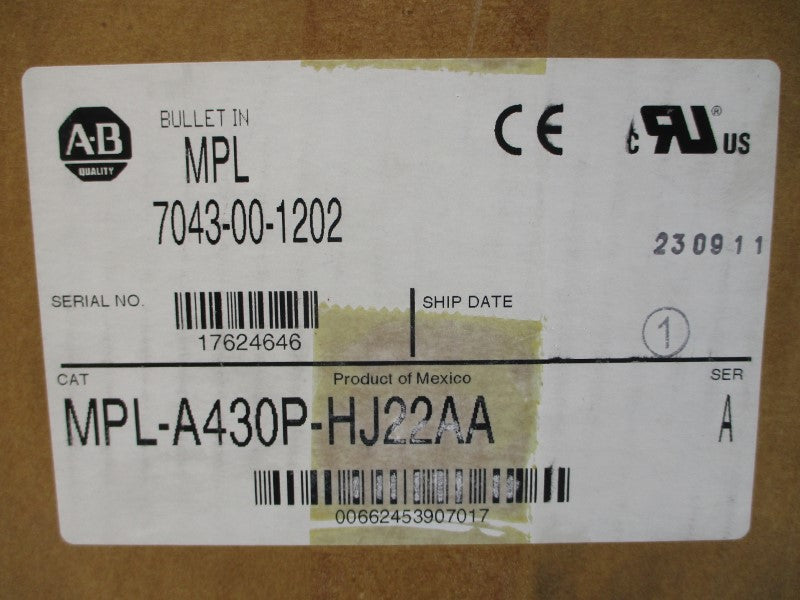 ALLEN BRADLEY MPL-A430P-HJ22AA SER. A 230VAC 16.8A NSMP