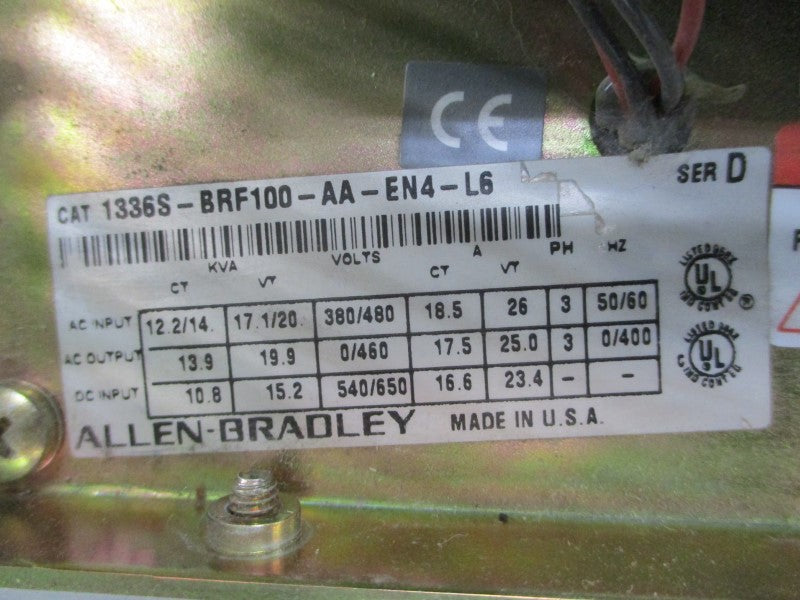 ALLEN BRADLEY 1336S-BRF100-AA-EN4-L6 SER. D 380/480VAC 18.5/26A NSNP