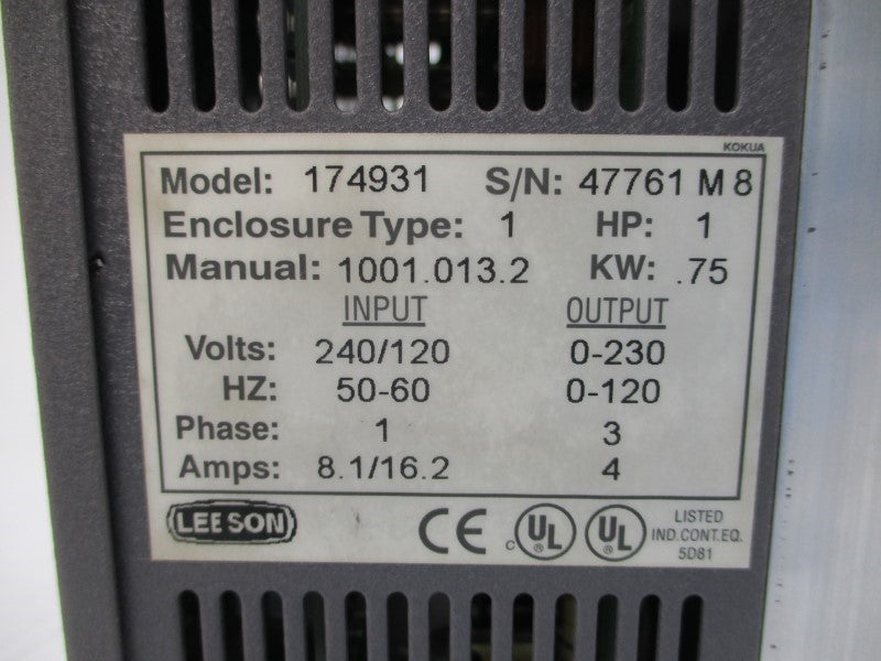 LEESON 174931 240/120VAC 8.1/16.2A NSMP