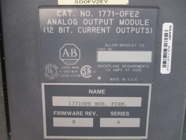 ALLEN BRADLEY 1771-OFE2 SER. A F/W B 5VDC 1.4A REMAN