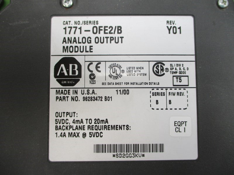 ALLEN BRADLEY 1771-OFE2 SER. B F/W B 5VDC 1.4A REMAN