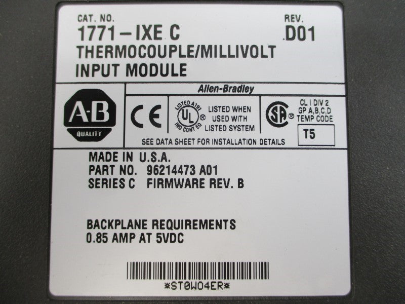 ALLEN BRADLEY 1771-IXE SER. C F/W B 5VDC 0.85A UNMP