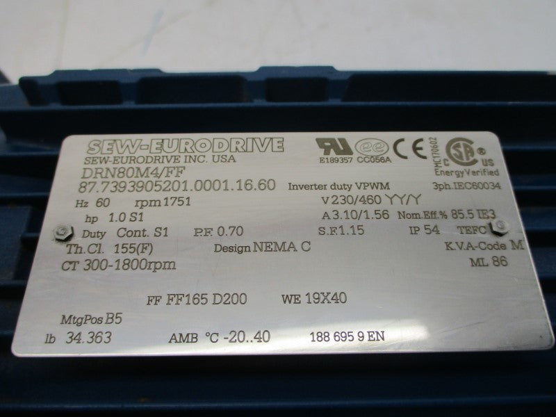 SEW-EURODRIVE DRN80M4/FF 230/460V 3.10/1.56A NSNP