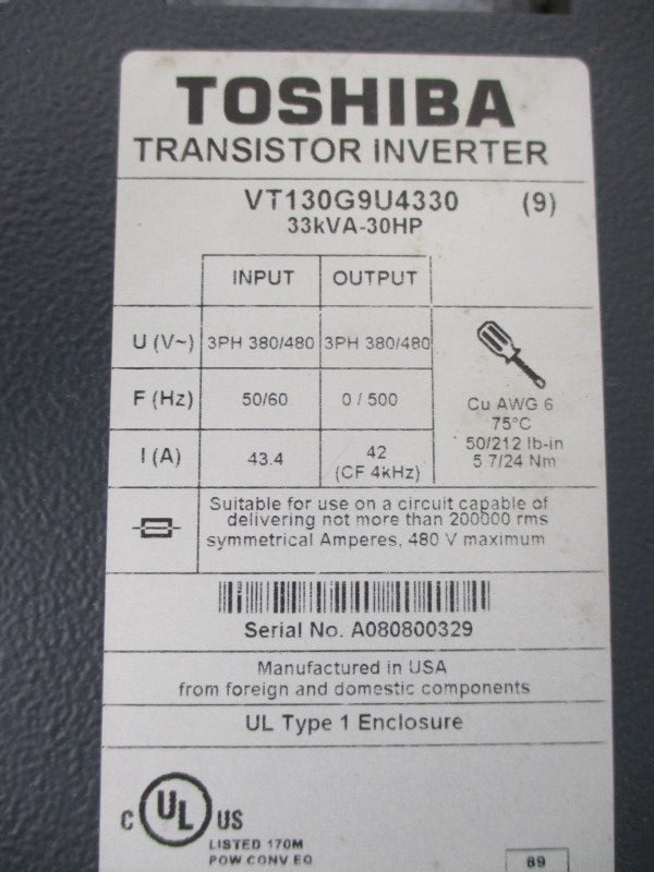 TOSHIBA VT130G9U4330 380/480V 43.4A UNMP