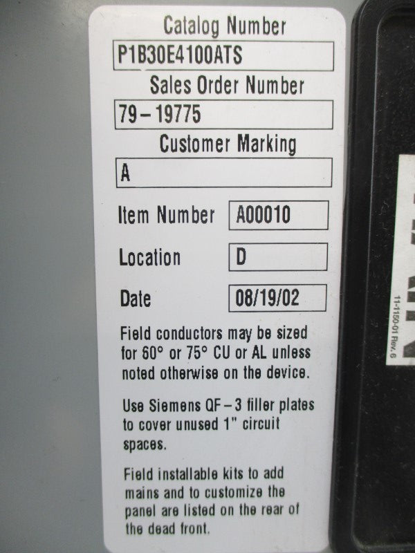 SIEMENS P1B30E4100ATS 240/120V 125A NSMP