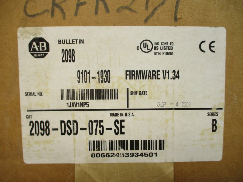 ALLEN BRADLEY 2098-DSD-075-SE SER. B F/W V1.34 120/240VAC 30A NSMP