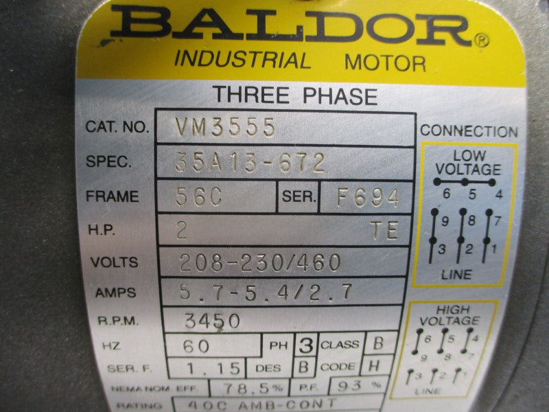 BALDOR VM3555 35A13-672 208-230/460V 5.7-5.4/2.7A NSNP