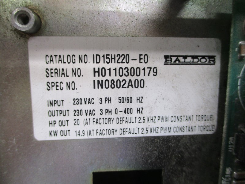 BALDOR ID15H220-E0 IN0802A00 230VAC 57A (NO COVER) UNMP