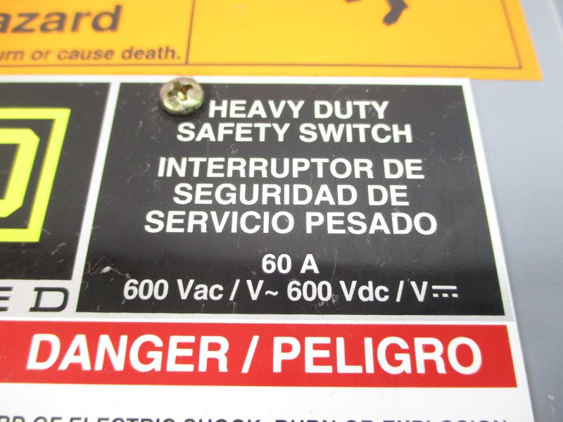 SQUARE D H362AWK SER. F05 600VAC 60A UNMP