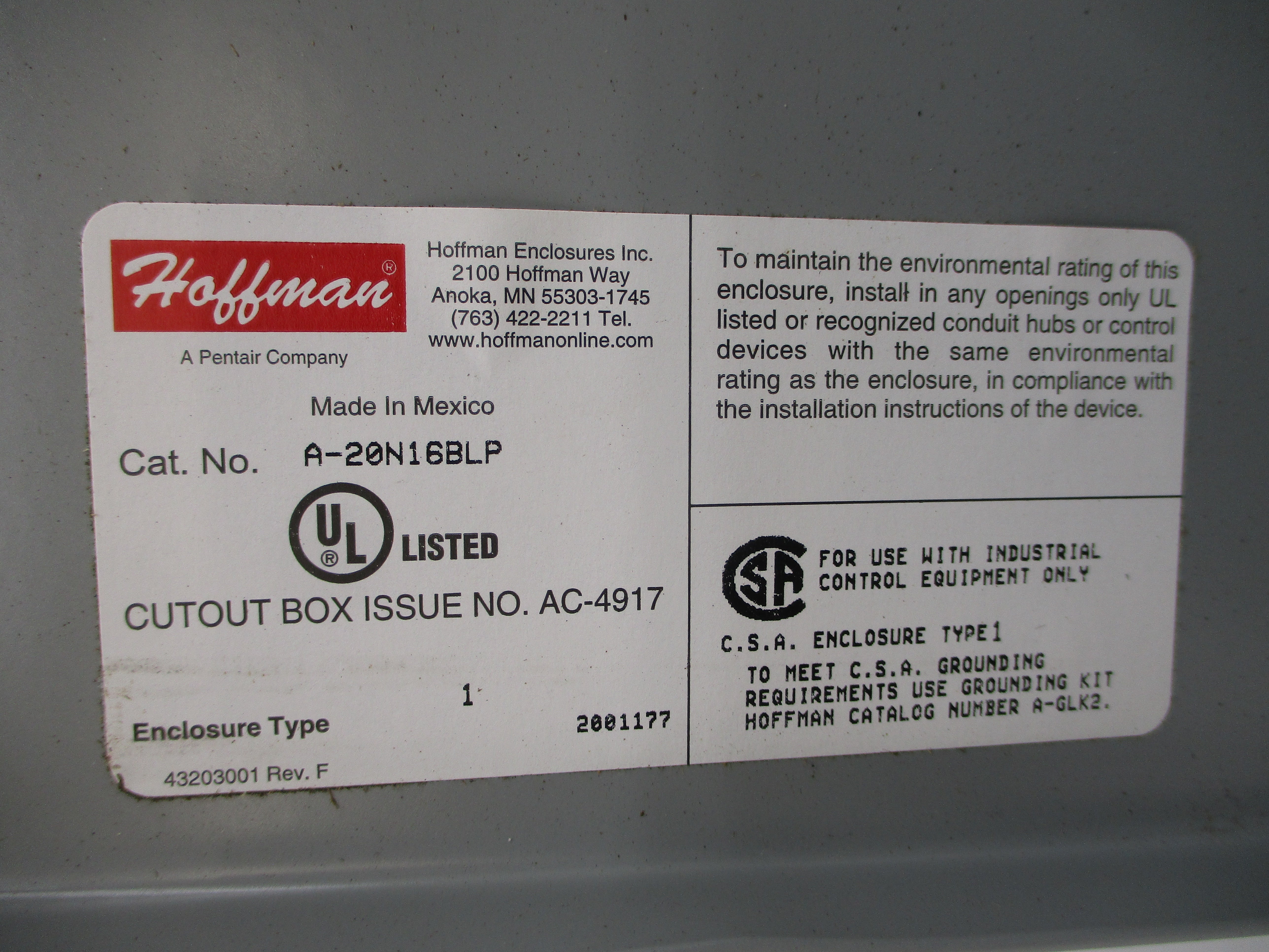 HOFFMAN A-20N16BLP NSNP