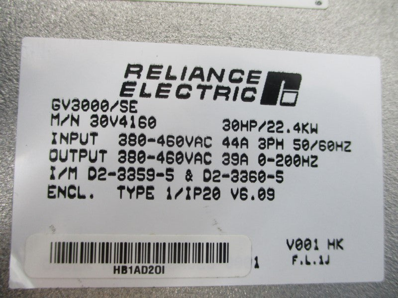 RELIANCE ELECTRIC 30V4160 GV3000/SE 380-460VAC 44A UNMP
