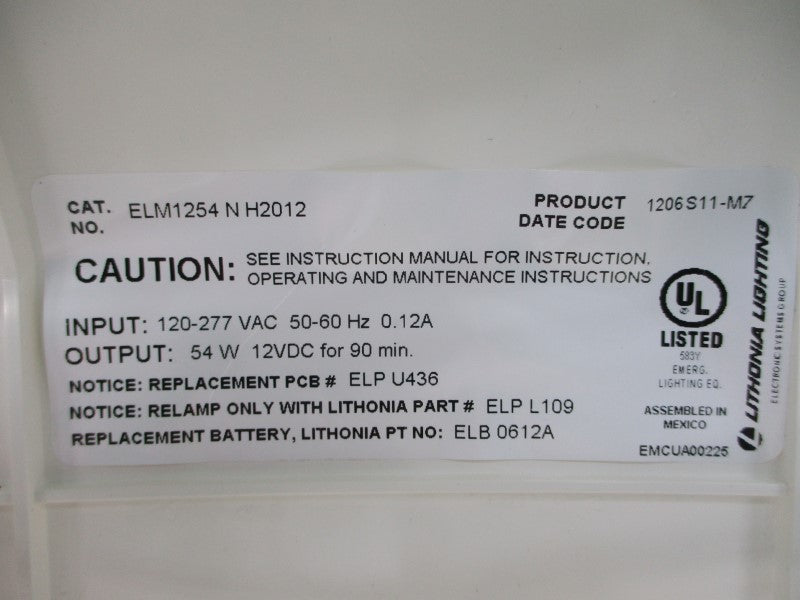 LITHONIA LIGHTING ELM1254NH2012 120-277VAC 0.12A NSNP
