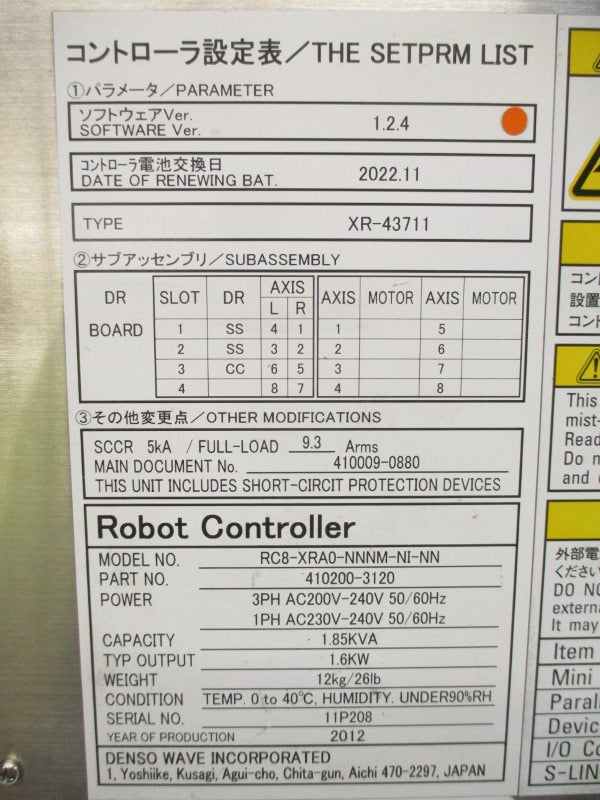 DENSO 410200-3120 RC8-XRA0-NNNM-NI-NN 200-240VAC 9.3A NSNP