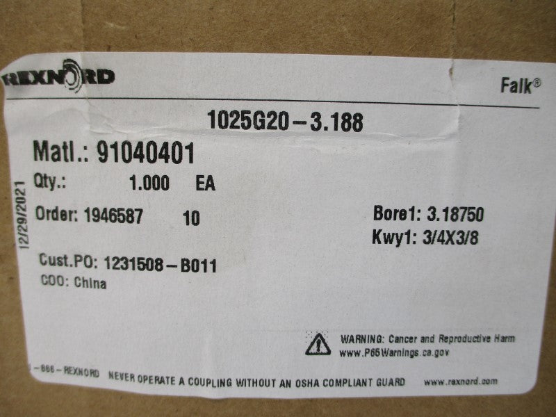 REXNORD 91040401 1025G20-3.188 NSMP