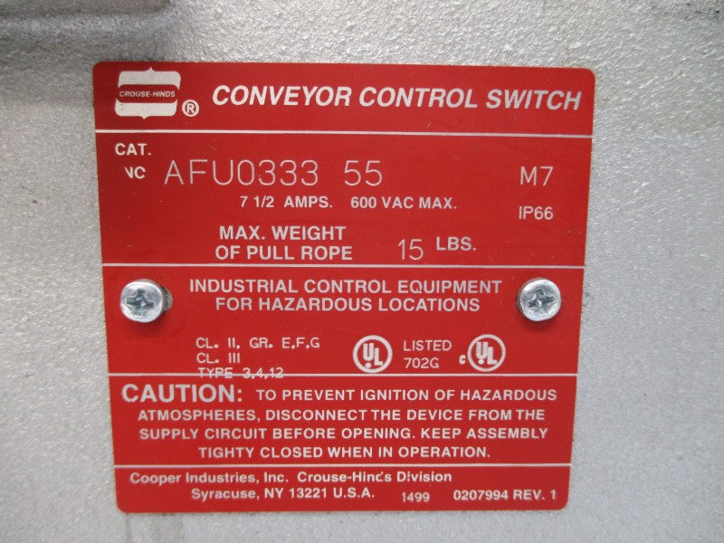 CROUSE HINDS AFU033355 600VAC 7.5A NSNP