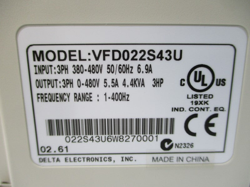 DELTA VFD022S43U 380-480V 6.9A NSMP