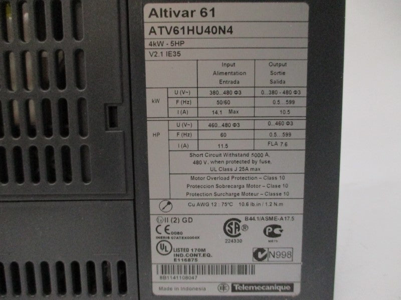 SCHNEIDER ELECTRIC ATV61HU40N4 380/480VAC 7.6A NSMP