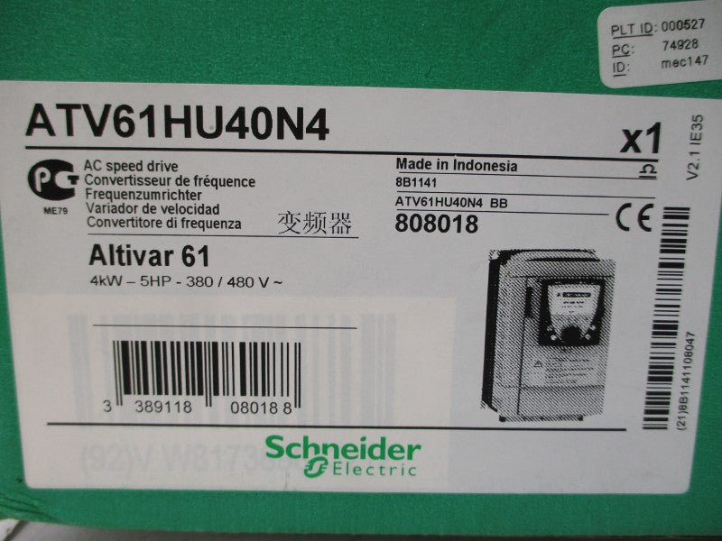 SCHNEIDER ELECTRIC ATV61HU40N4 380/480VAC 7.6A NSMP