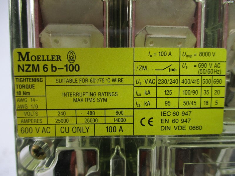 MOELLER NZM6B-100/ZM6A-90-NA 600VAC 100A NSNP