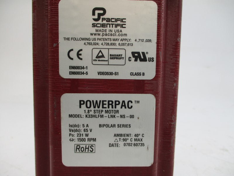 PACIFIC SCIENTIFIC K33HLFM-LNK-NS-00 65VDC 5A UNMP