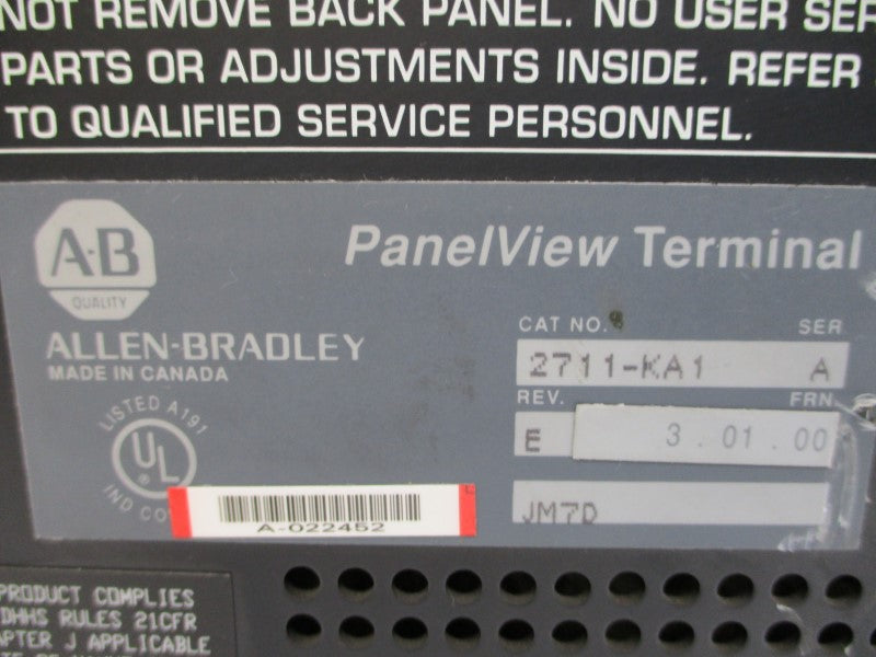 ALLEN BRADLEY 2711-KA1 SER. A F/W 3.01.00 115/230VAC 10A UNMP