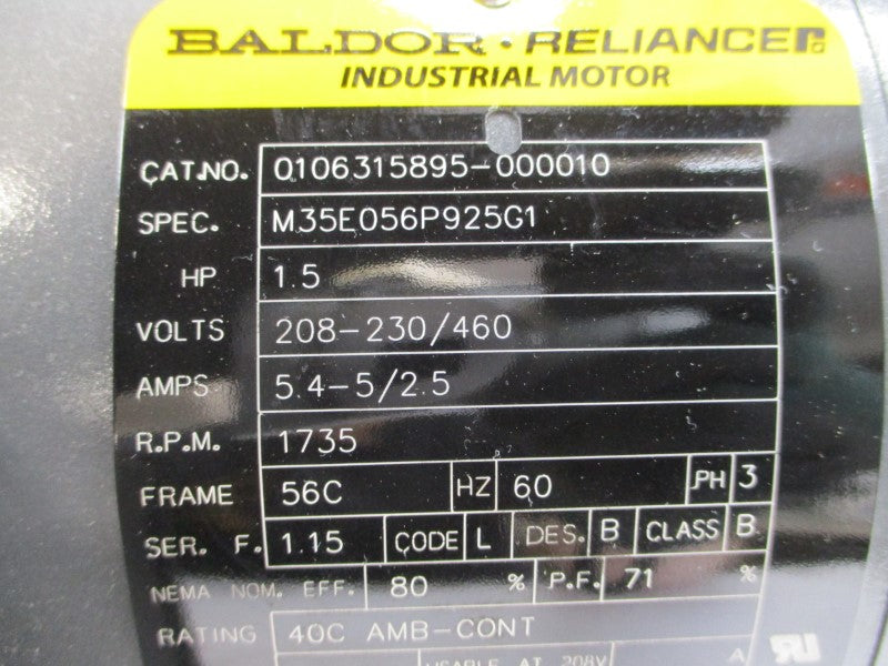 BALDOR 0106315895-000010 M35E056P925G1 208-230/460V 5.4-5/2.5A NSNP