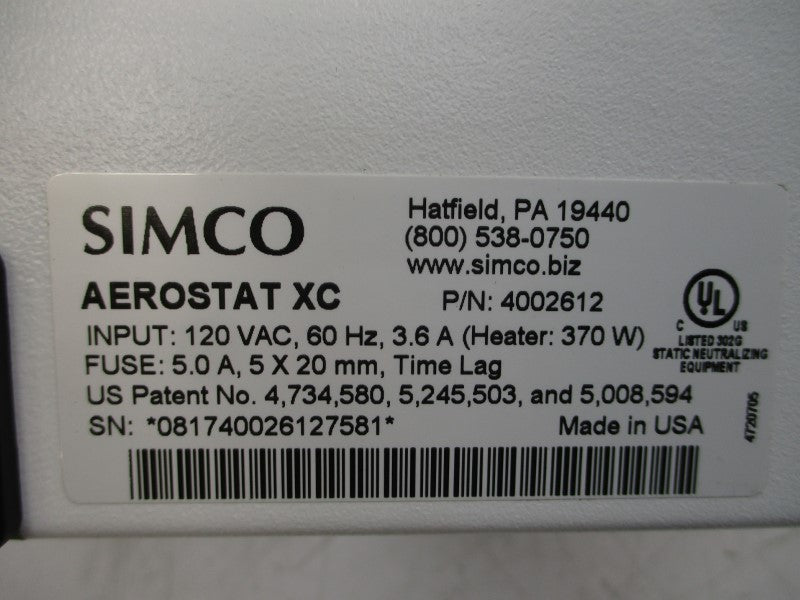 SIMCO AEROSTAT XC 4002612 120VAC 3.6A NSMP