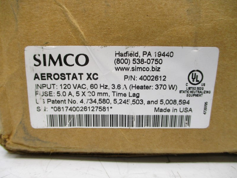 SIMCO AEROSTAT XC 4002612 120VAC 3.6A NSMP