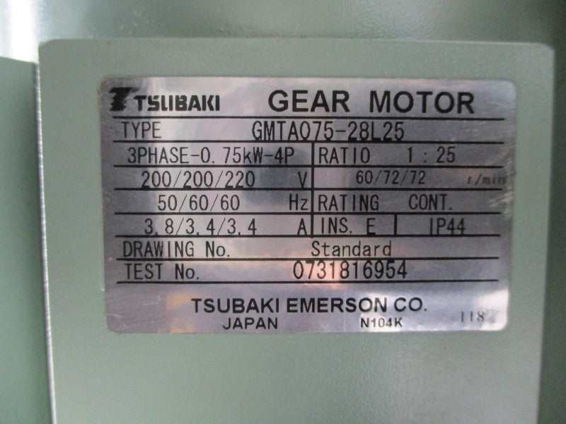 TSUBAKI EMERSON GMTA075-28L25 200/220V 3.8/3.4A NSMP