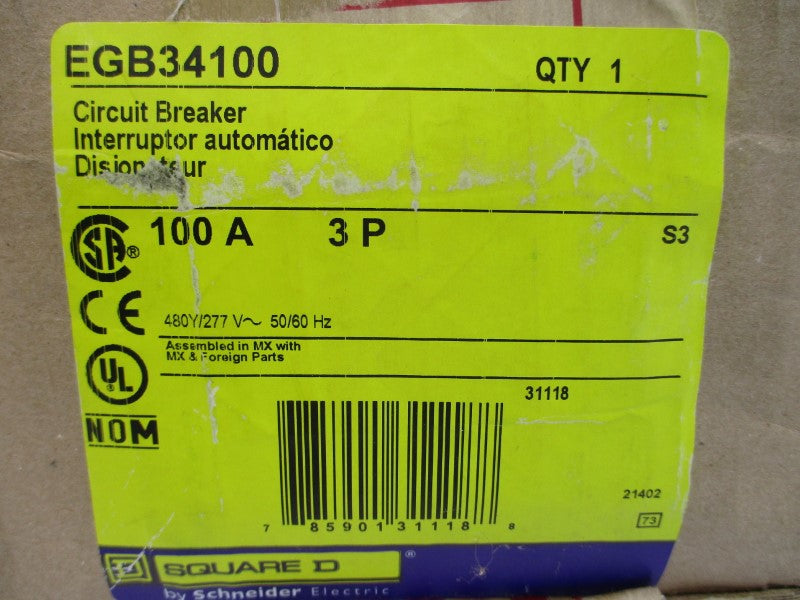SQUARE D EGB34100 SER. 3 277V 100A NSMP