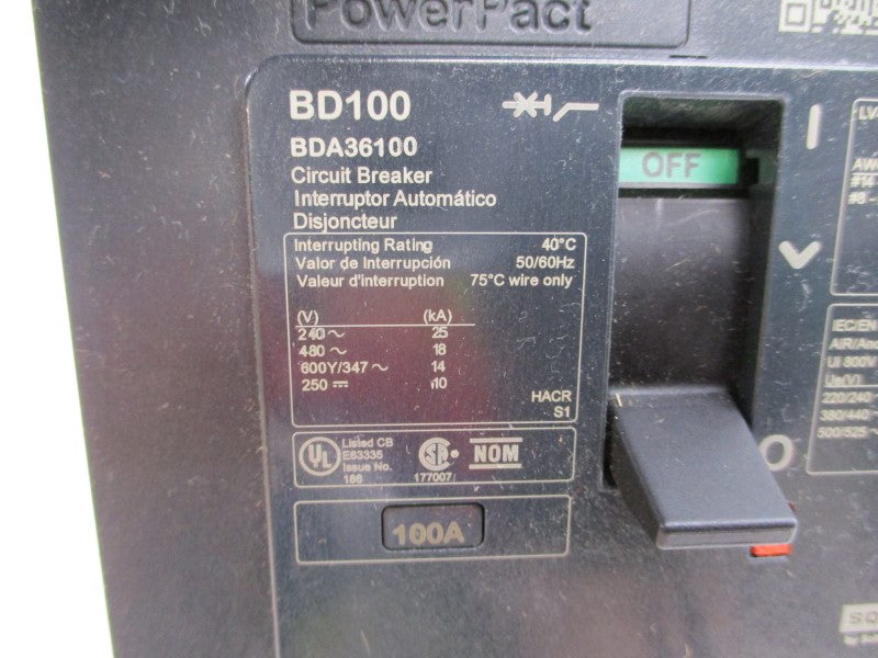 SQUARE D BDA36100 SER. 1 480V 100A NSMP
