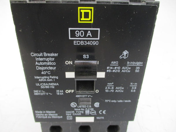 SQUARE D EDB34090 SER. 3 277V 90A NSMP