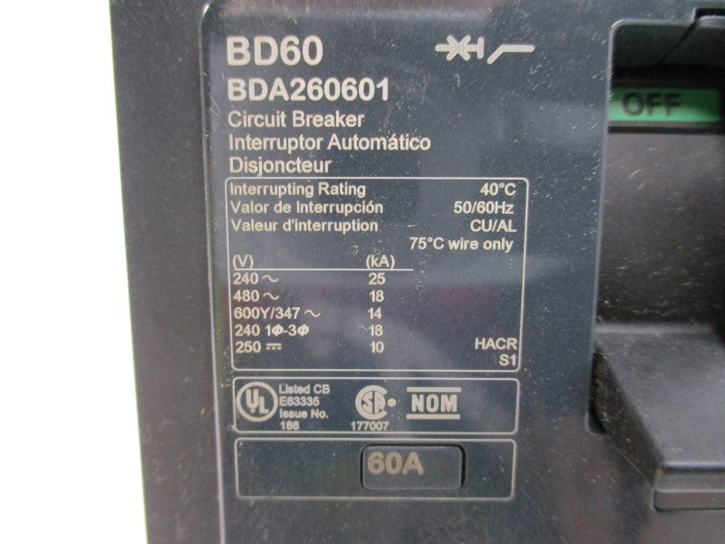 SQUARE D BDA260601 SER. 1 480V 60A NSMP