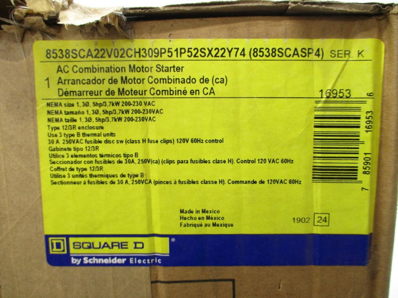 SQUARE D 8538SCA22V02CH309P51P52SX22Y74 (8538SCASP4) SER. K 575VAC 30A NSMP