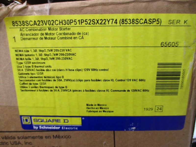 SQUARE D 8538SCA23V02CH30P51P52SX22Y74 (8538SCASP5) SER. K 575VAC 30A NSMP