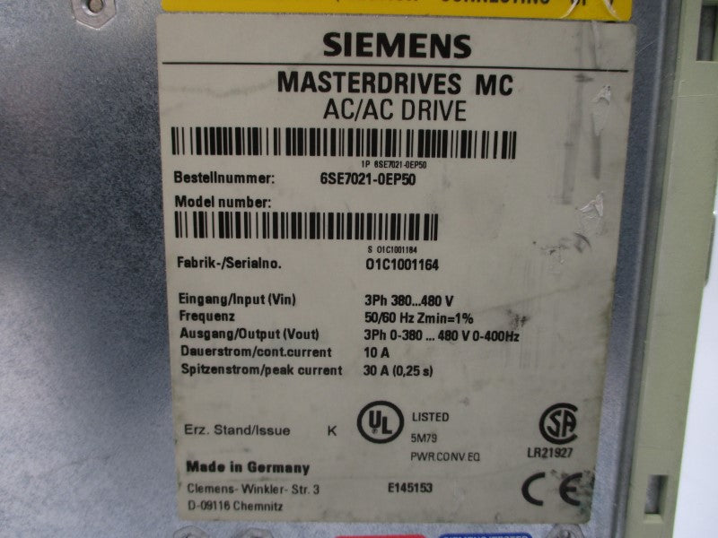 SIEMENS 6SE7021-0EP50 380-480VAC 30A NSNP