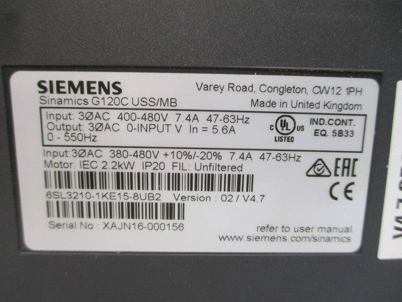 SIEMENS 6SL3210-1KE15-8UB2 380-480V 7.4A NSMP
